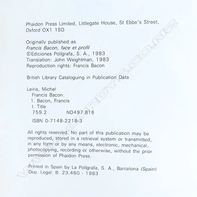 MICHEL LEIRIS: FRANCIS BACON Image 1++